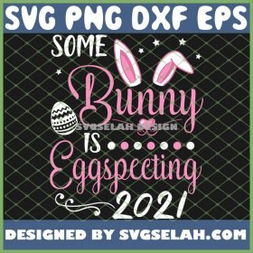 Cute Bunny Face Easter Eggs Somebunny Is Eggspecting 2021 SVG PNG DXF EPS 1