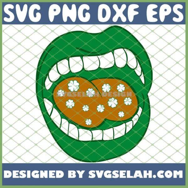 Green St PatrickS Day Mouth Open Four Leaf Clover SVG PNG DXF EPS 1