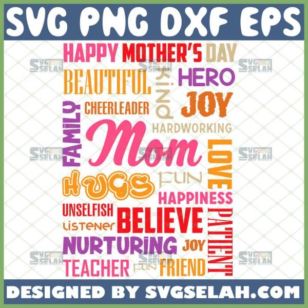 Happy MotherS Day Mom Beautiful Hero Love Happiness Rectangle Word Art Svg 1 