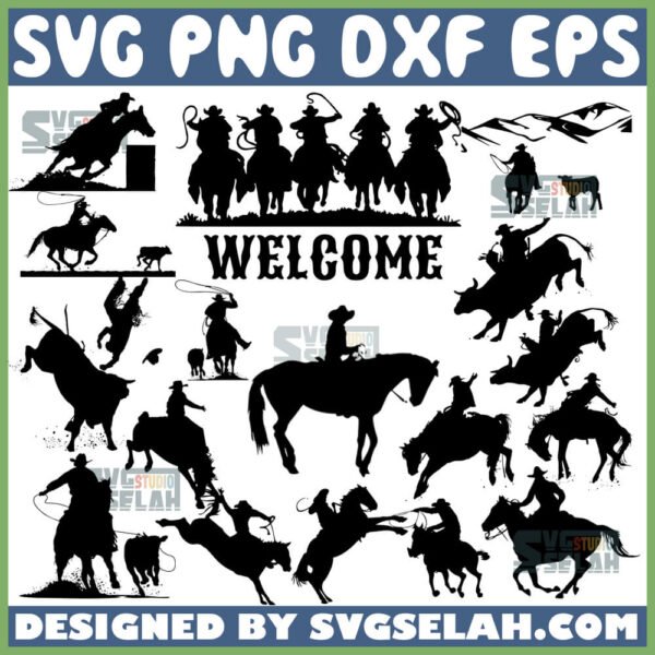 cowboy riding horse silhouette svg bundle