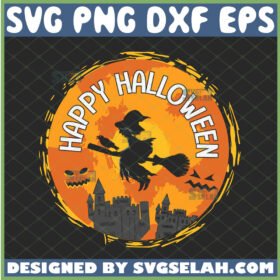 witch flying happy halloween svg