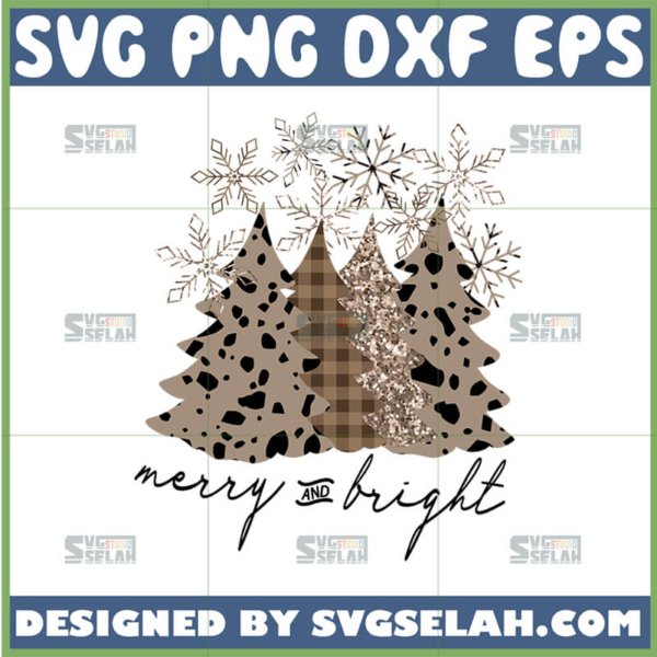 merry and bright christmas tree svg