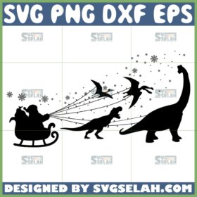 dinosaur pulling santas sleigh svg dinosaur and santas sleigh merry christmas svg