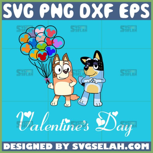 bandit and chilli with mickey balloon svg bluey character valentines day svg